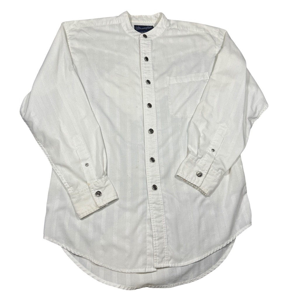 Wrangler Mens White Banded Collar Western Shirt Jacquard Stripe MV2422A Size M